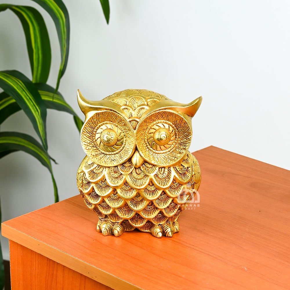 Brass Owl Statue – Handcrafted Miniature Brass Owl Figurine | Mannar Craft Home Decor & Gift