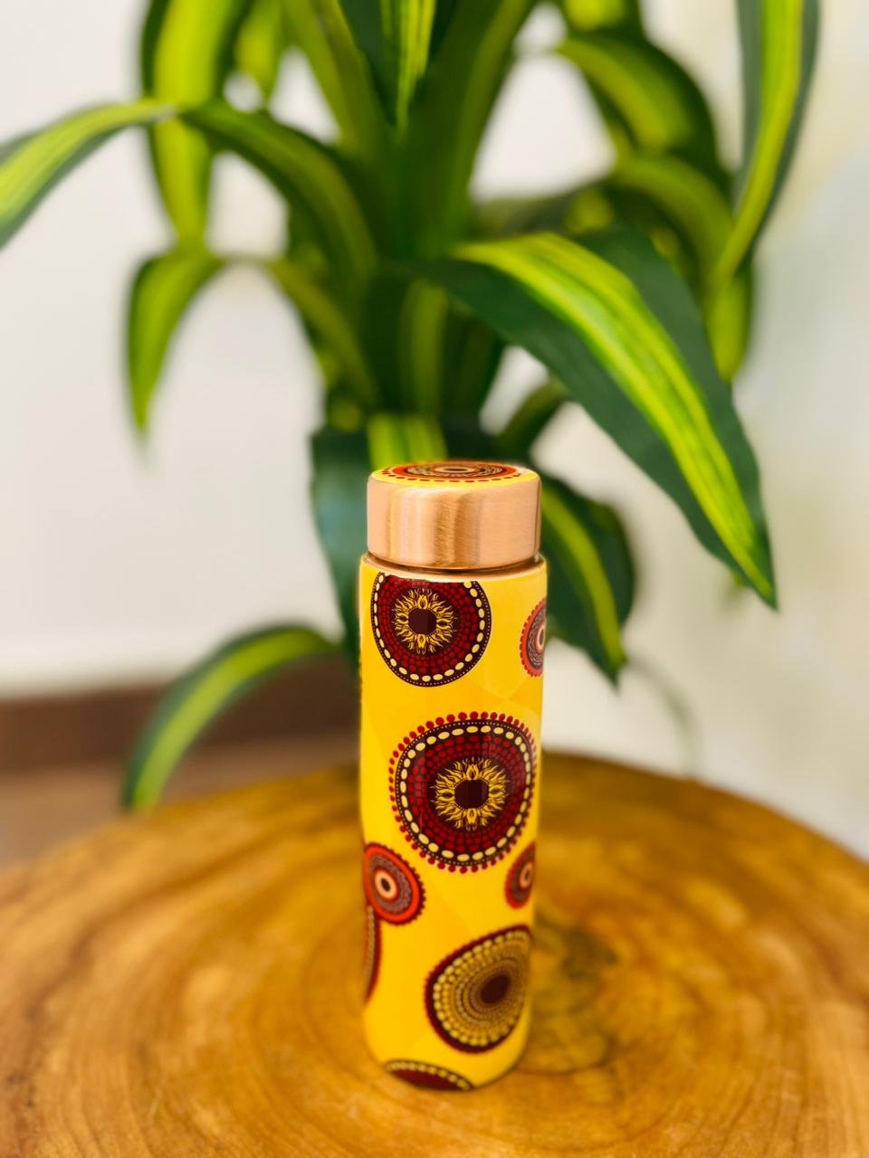 Copper Water Bottle with Ethnic Circular Motif Design