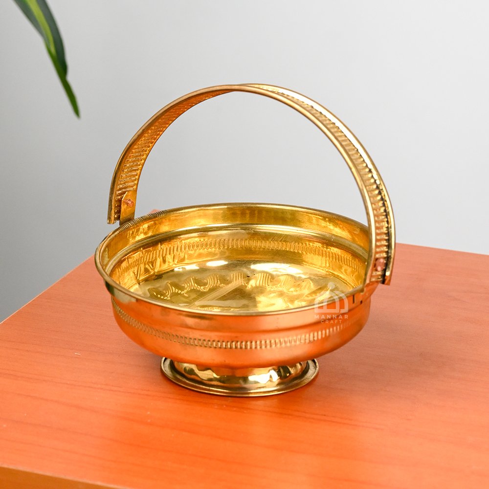 Traditional Brass Flower Basket | Handcrafted Brass Pooja Basket for Flowers, Temple & Home Decor