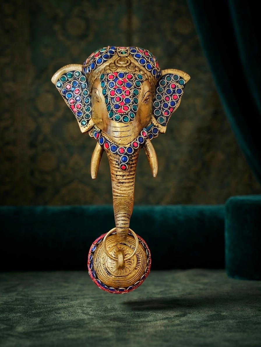  Traditional Outdoor Garden Bell With stones  - Brass Elephant Hanging Bell 
