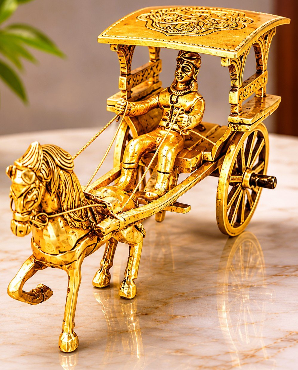 Brass Horse Cart Showpiece – Antique Traditional Décor