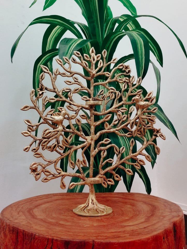 Brass Kalpavriksha with Diya Stand – Auspicious Tree of Life Decor