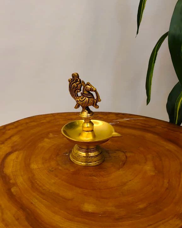 Brass Peacock Oil Lamp – Traditional Handmade Brass Diya