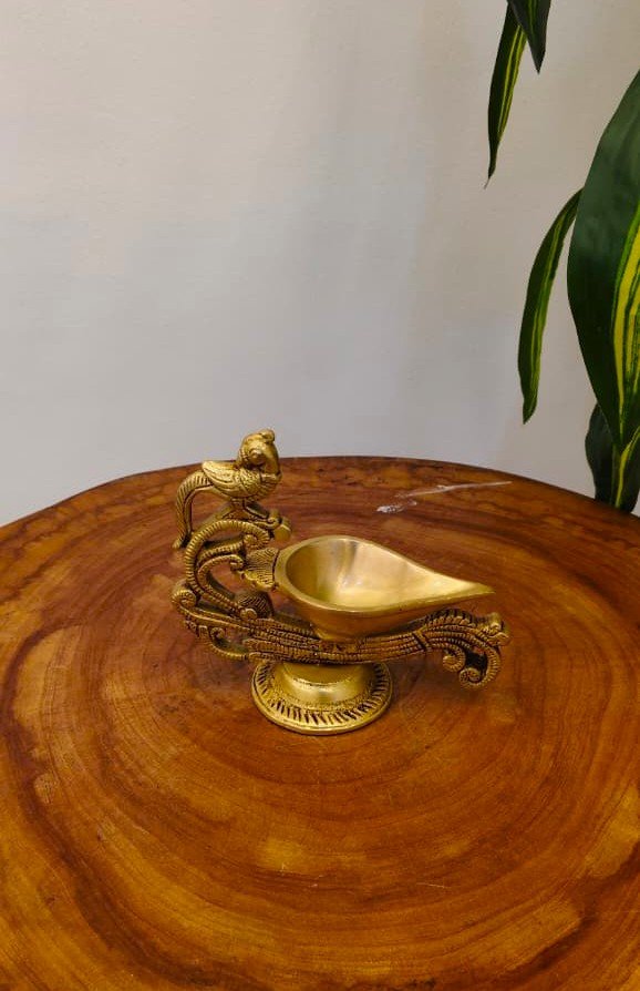 Traditional Brass Peacock Diya Oil Lamp for Pooja & Décor