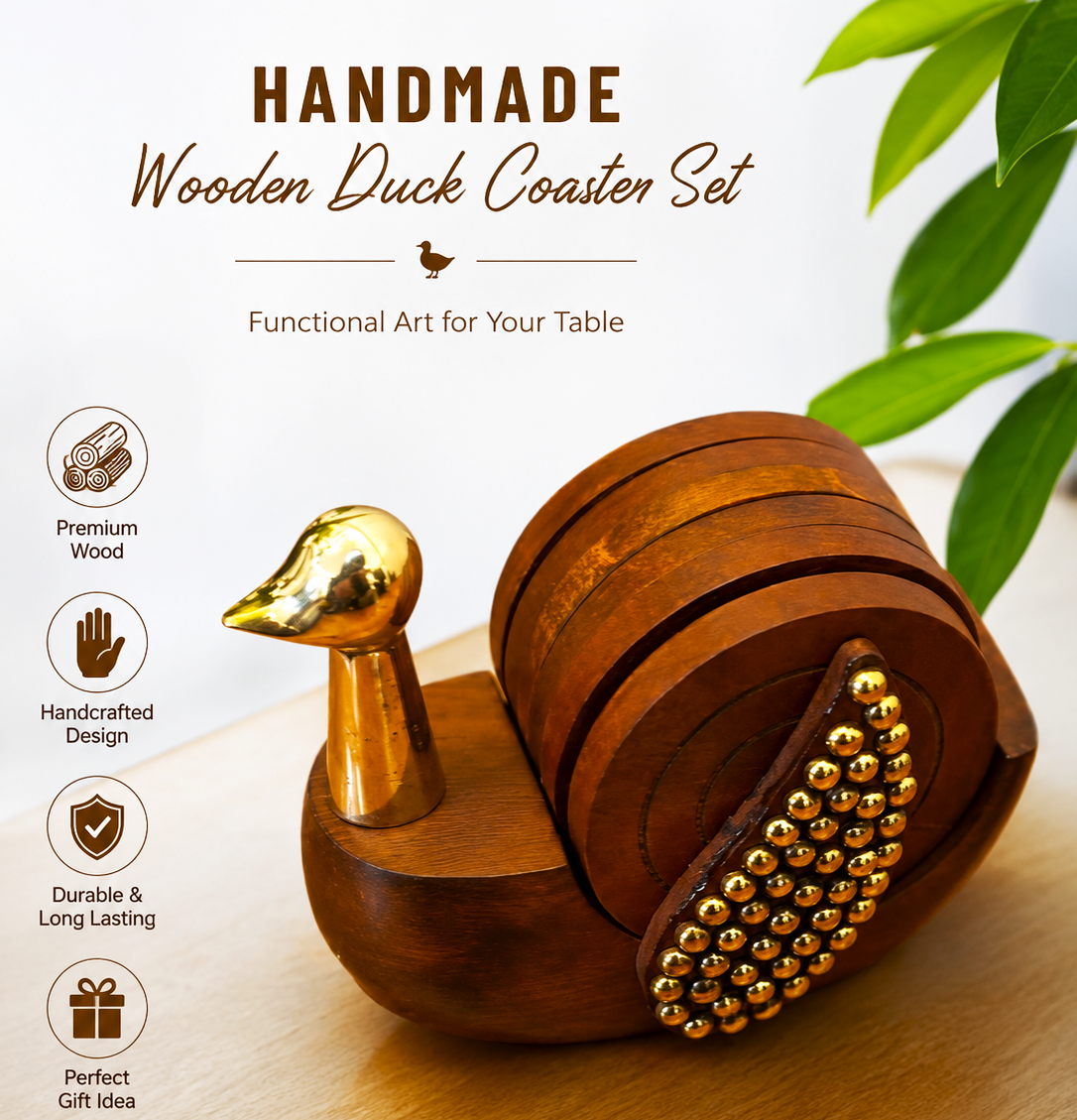 Wooden Duck Coaster Set of 6 – Handcrafted Table Coasters