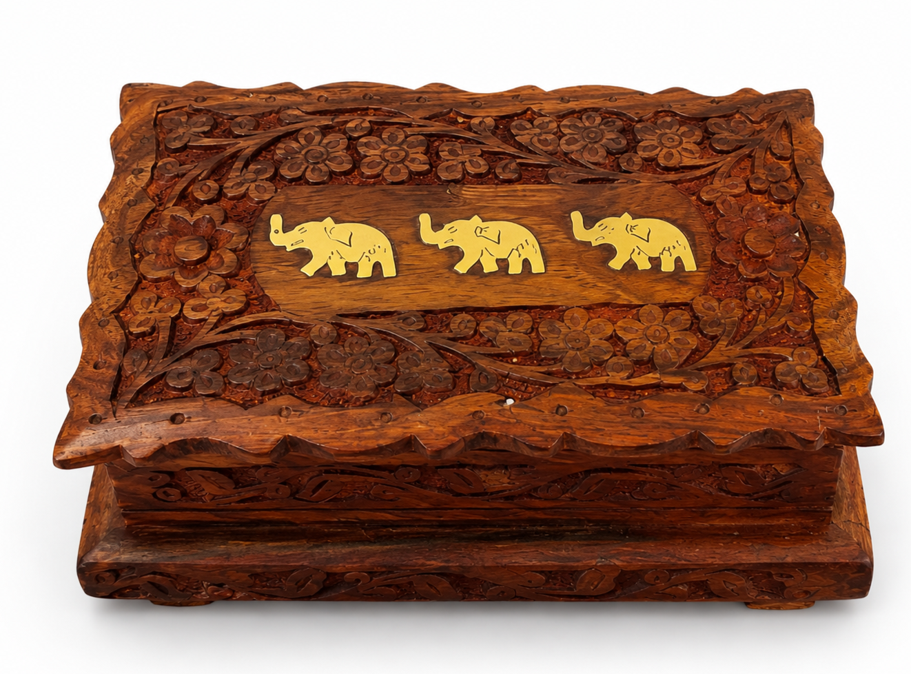 Wooden Jewelry Box with Elephant Design – Handcrafted Storage Box