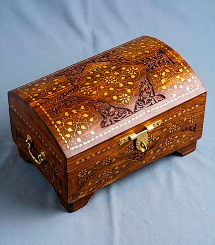 Handcrafted Wooden Jewelry Box with Brass Fittings