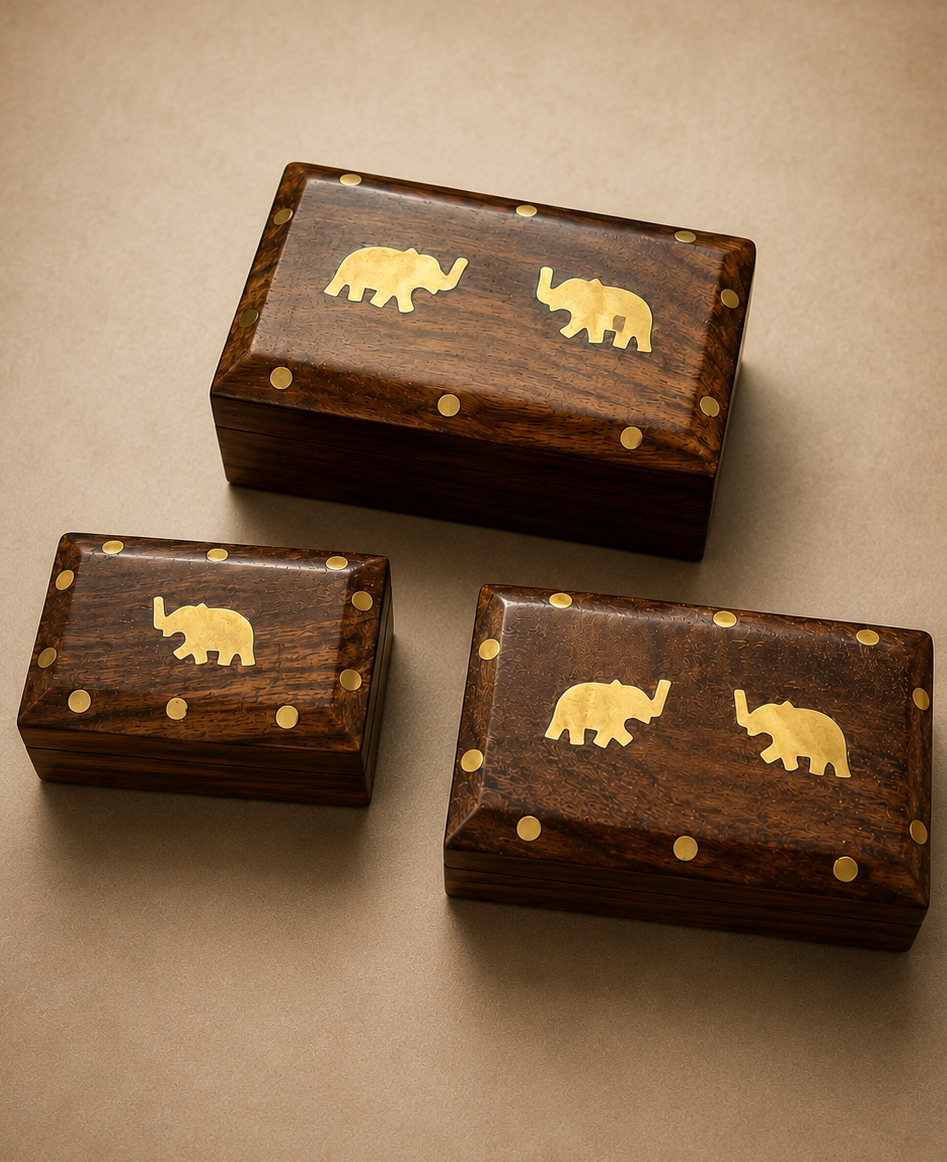 Wooden Elephant Jewelry Box Combo | Handcrafted Storage Box Set