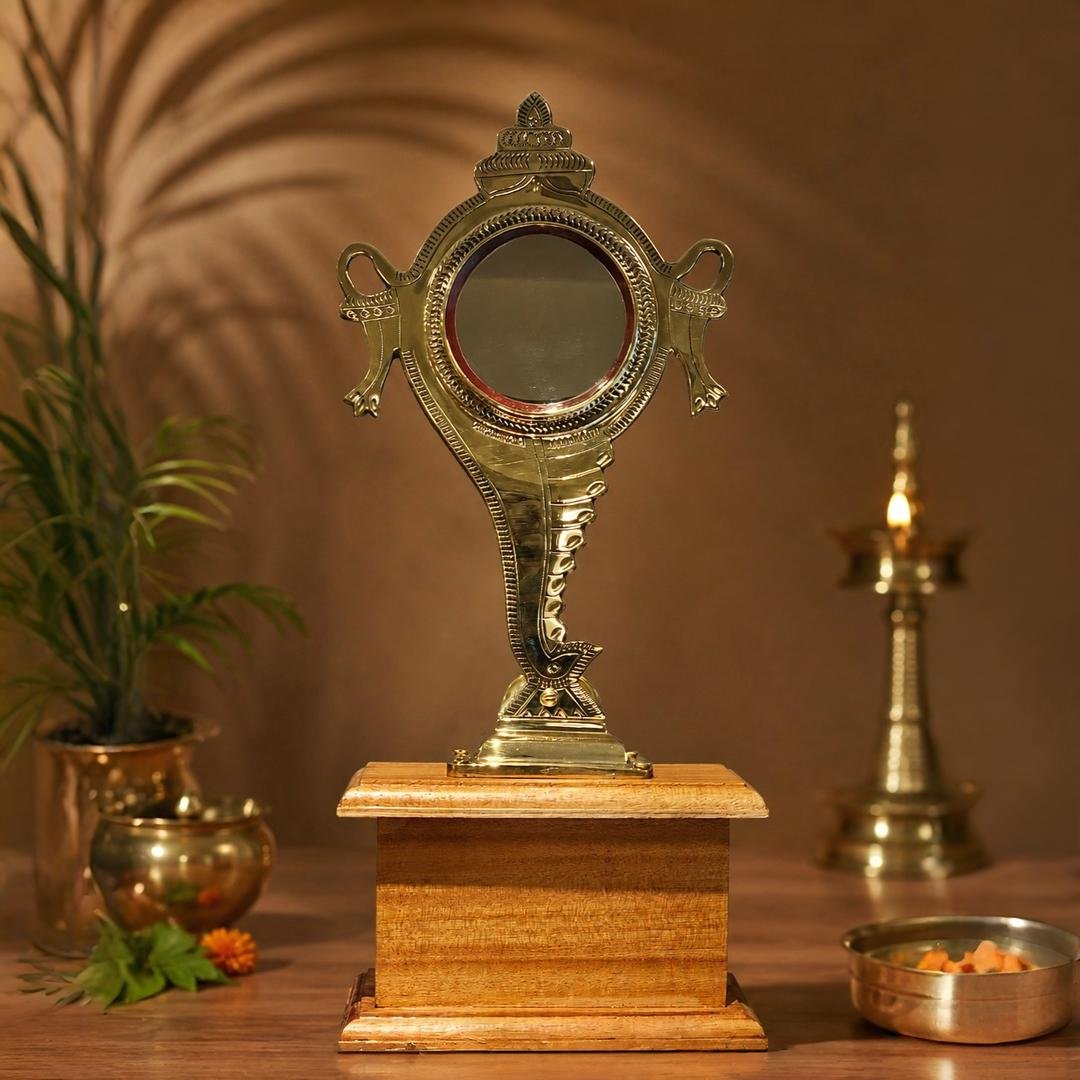 Aranmula Kannadi with Wooden Base | Authentic Handmade Kerala Mirror