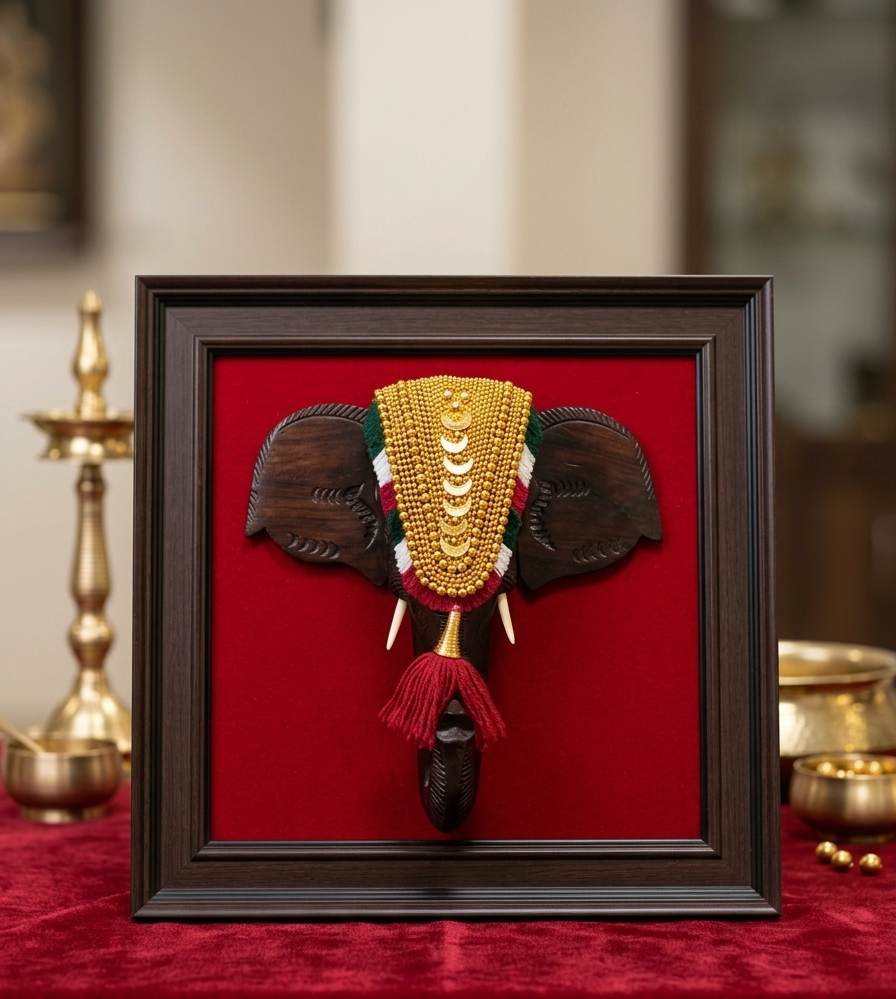 10 Inch Pooram Head with Frame | Kerala Traditional Wall Decor