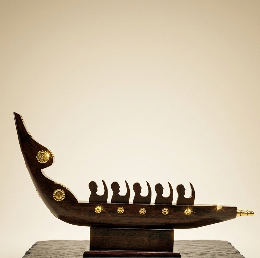 Chundan Vallam Miniature with 5 Rowers | Handmade Kerala Boat