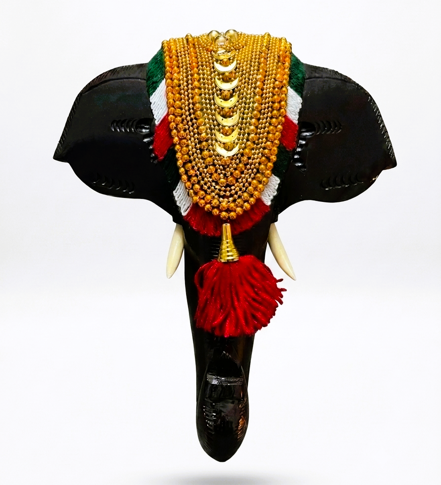 Elephant Head Wall Hanging with Nettipattam - Wall Decor for Home and Office - Rosewood 