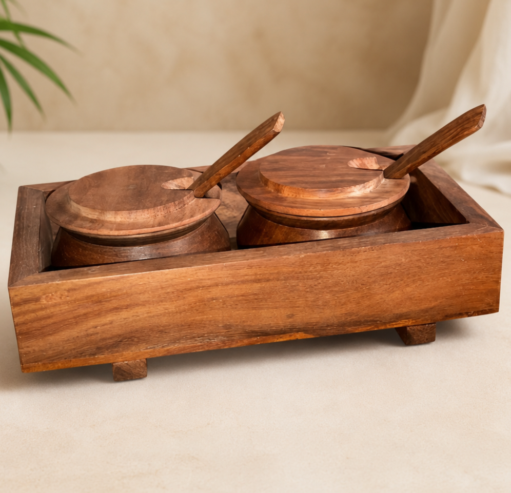 Serving Jar Set with Spoon and Tray | Set of 2 Kitchen Jars