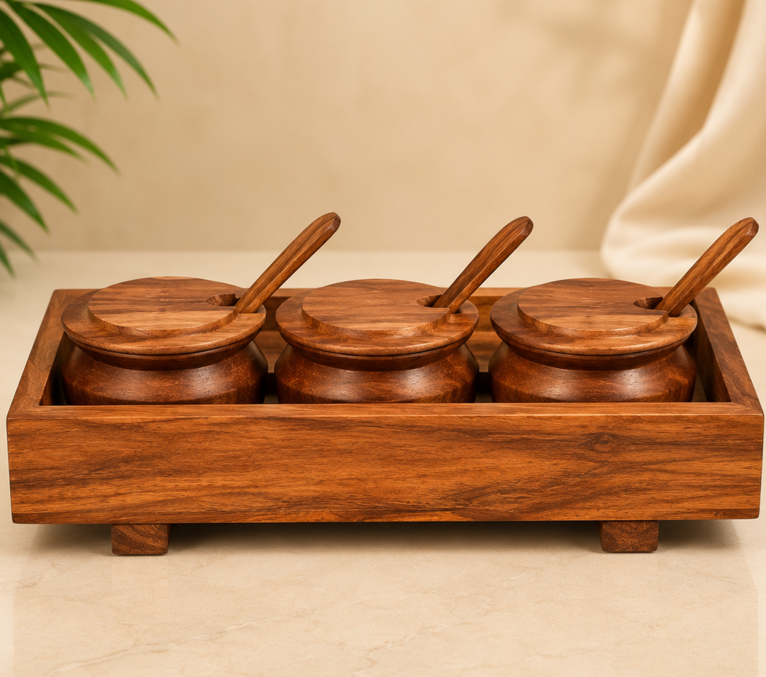 Serving Jar Set with Spoon and Tray – Set of 3 Kitchen Storage Jars