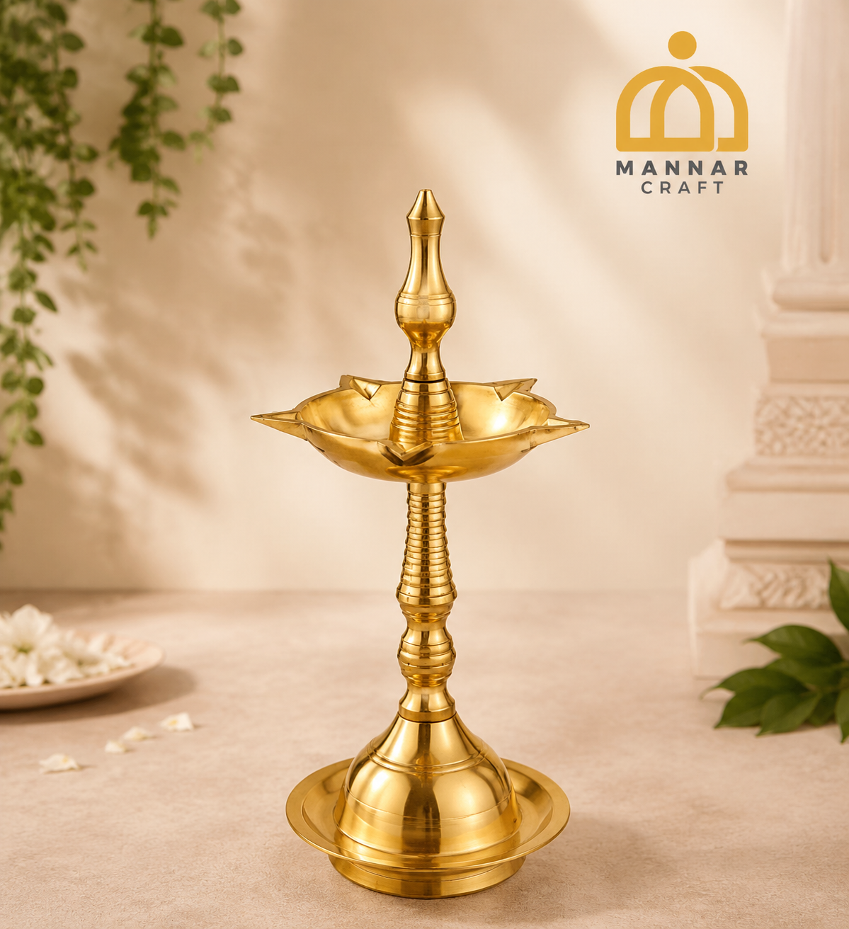 Fancy Brass Vilakku Set | Traditional Kerala Pooja Lamp Set