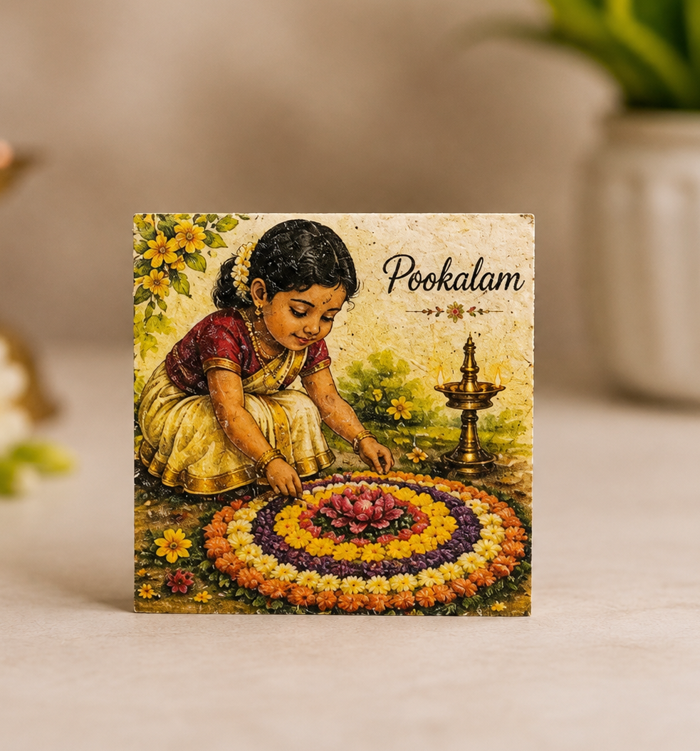 Sand Art Onam Magnet – Handmade Kerala Souvenir Fridge Magnet