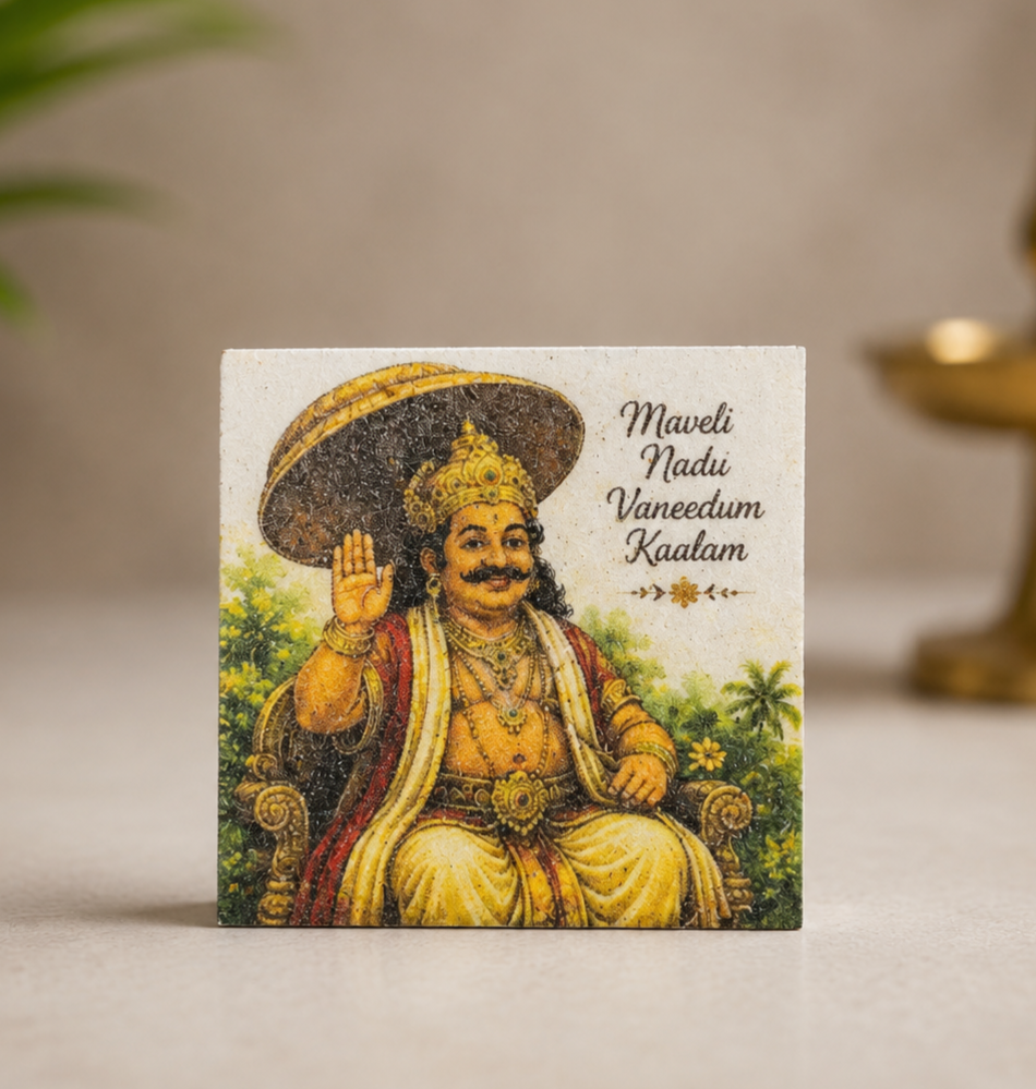 Sand Art Maveli Magnet | Handmade Kerala Onam Fridge Magnet