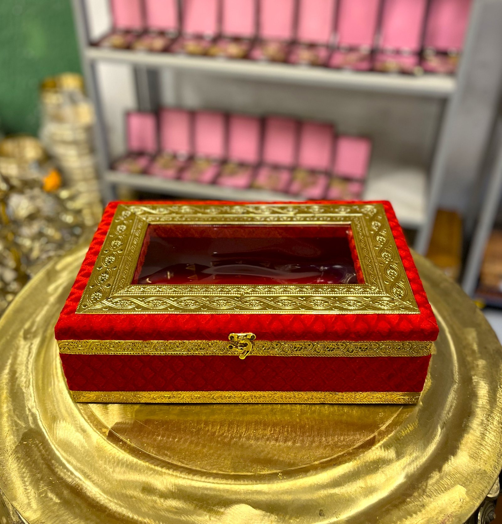 Velvet Saree Box with Golden Colour  Fittings – Premium Storage & Gift Box