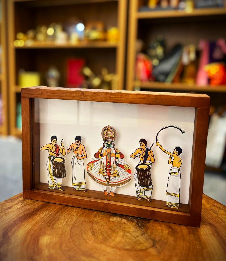 Kathakali Stage Performance Showpiece in Wooden Glass Box Frame  – MDF 