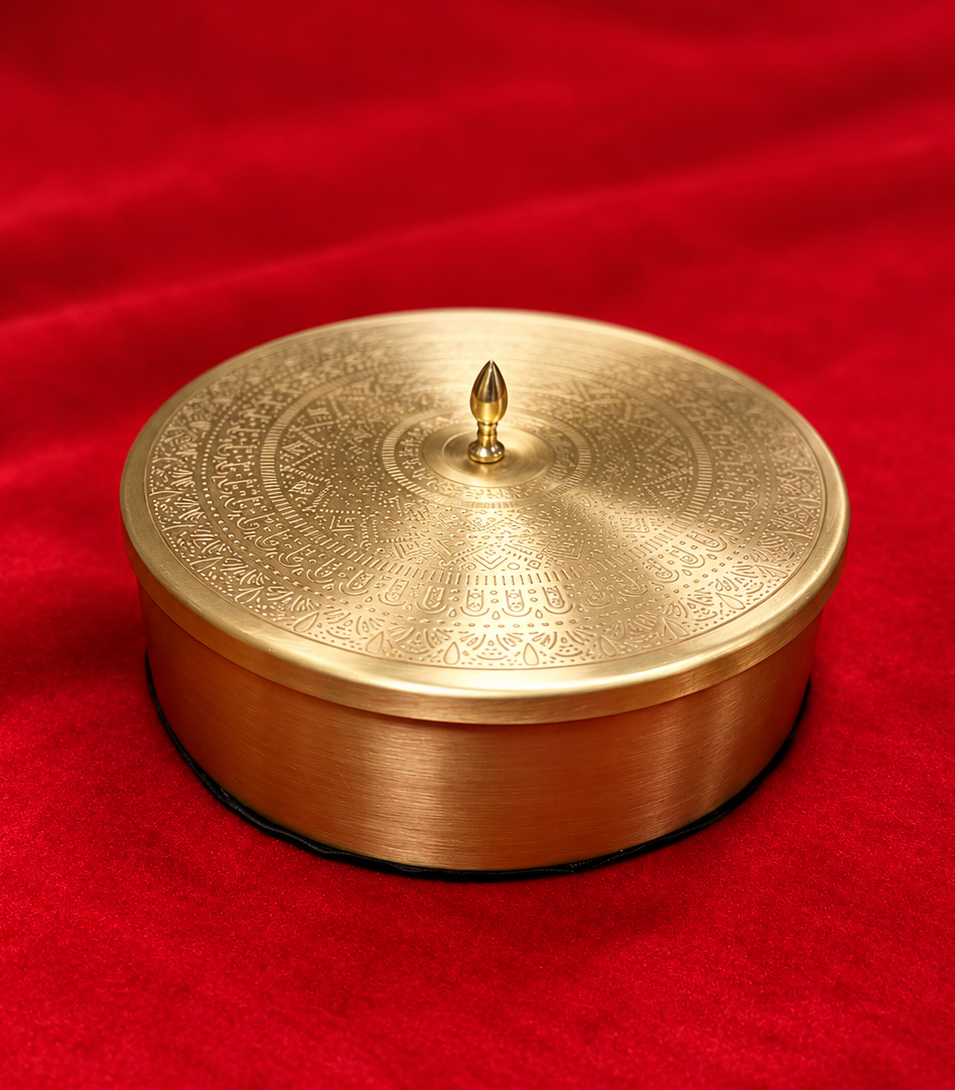 Brass Masala Box with Spoon | Traditional Spice Storage