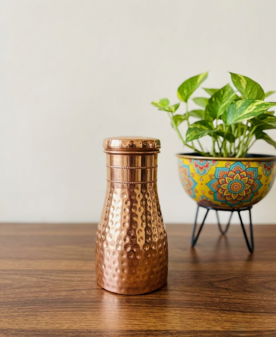 Copper Water Bottle 1000 ml – Hammered Finish for Home