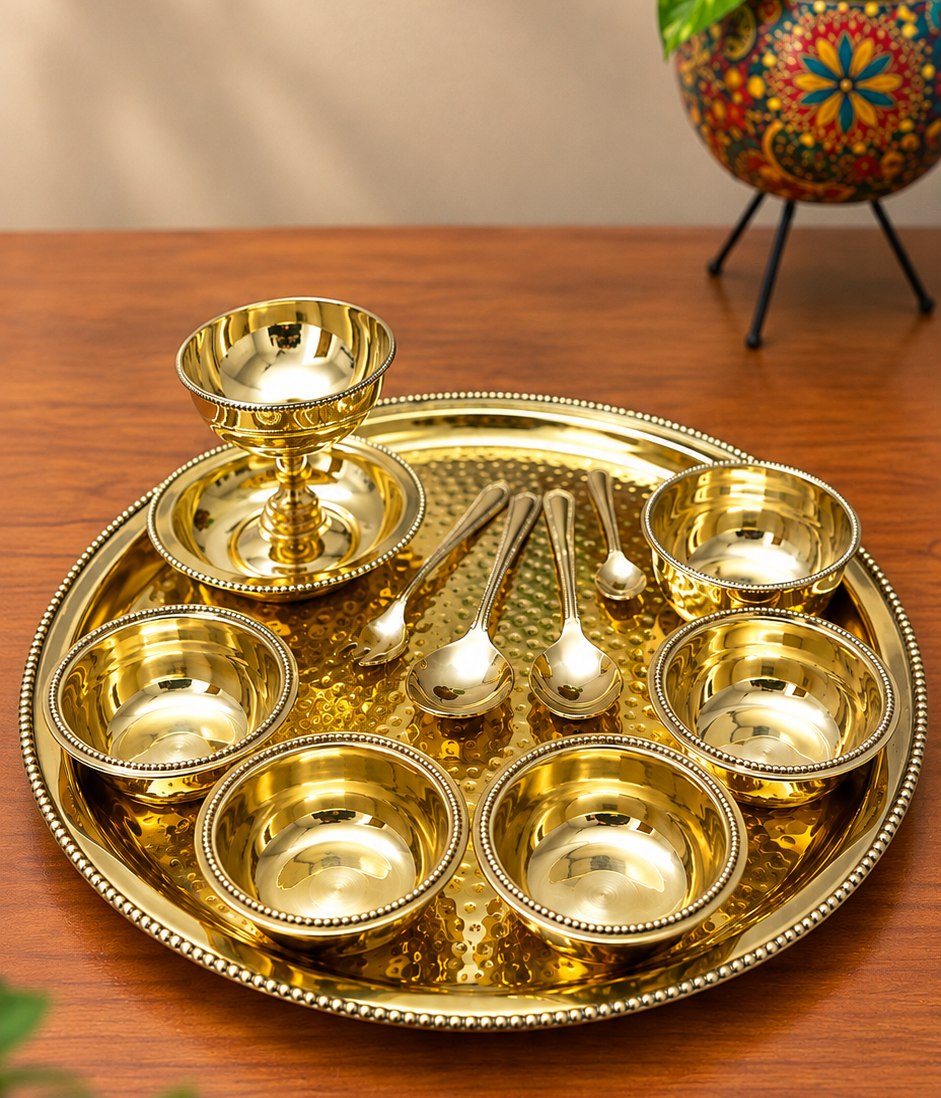 Premium Brass Thali Set 12 Pc | Traditional Brass Dinner Set