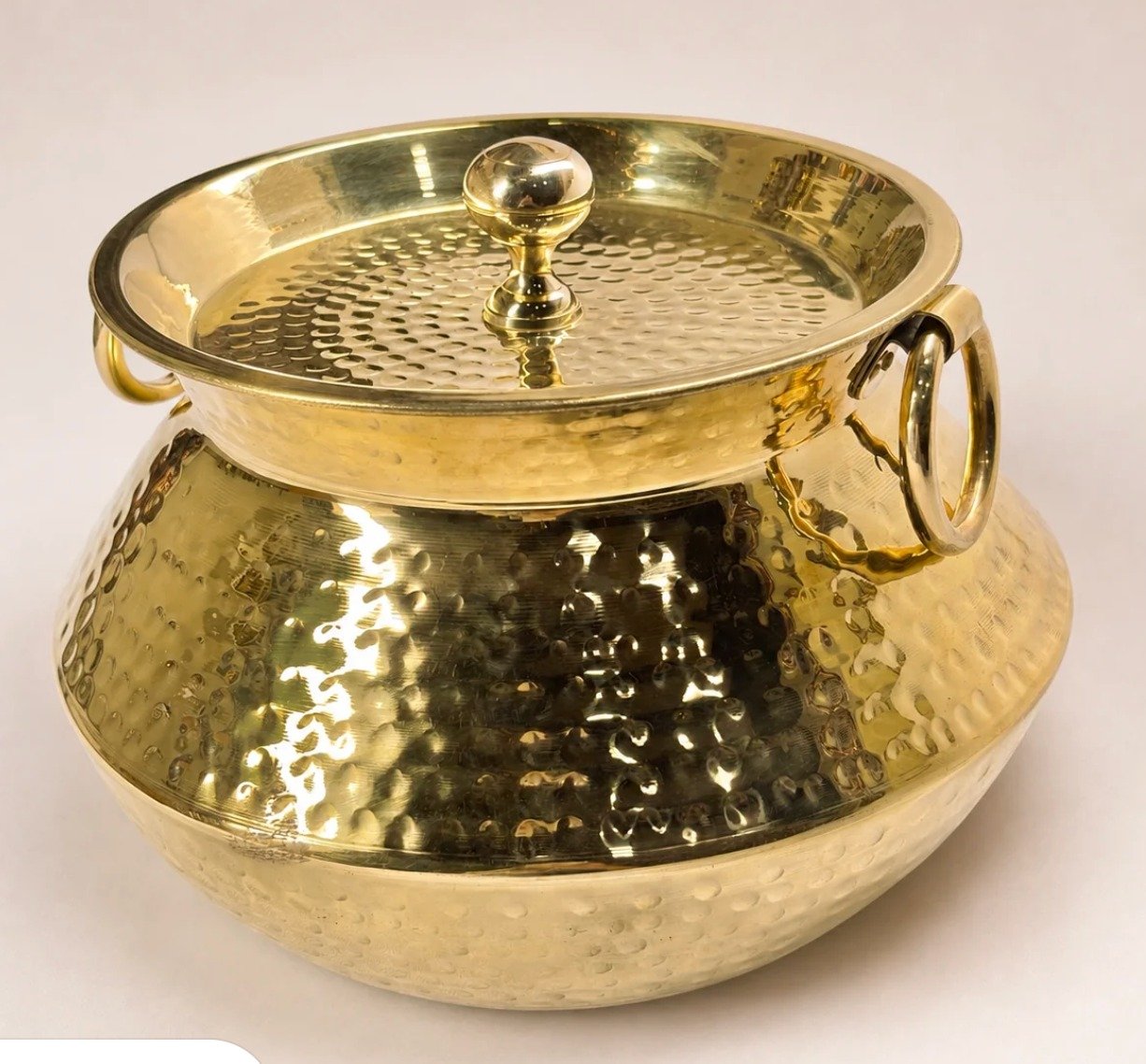 Traditional Brass Cooking Pot | Hammered Gold Finish
