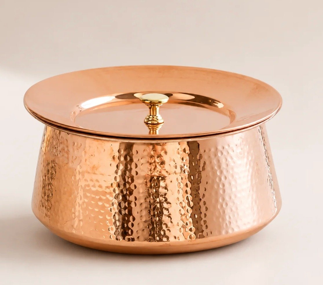 Copper Lagan Handi – Traditional Hammered Copper Pot with Lid