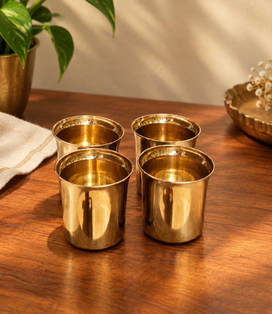 Premium Bronze Glass Set of 4 – Traditional Drinking Tumblers
