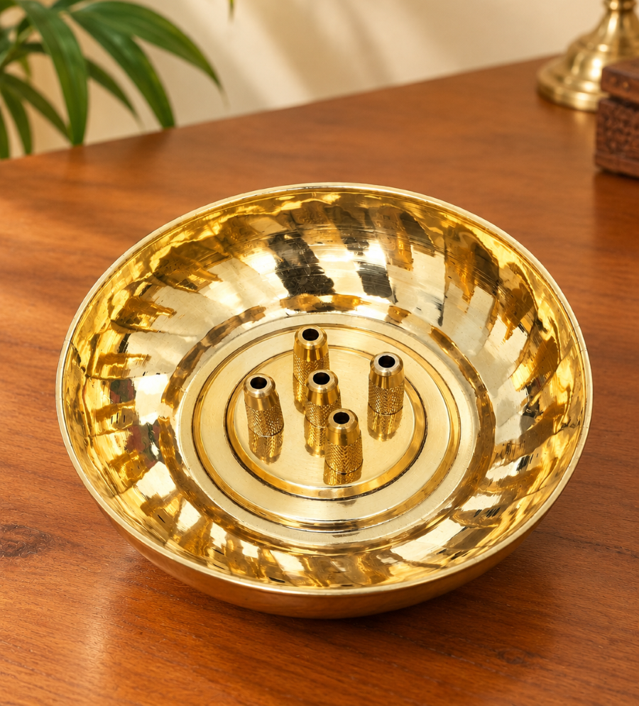 Brass Agarbathi Bowl – Traditional Brass Incense Holder