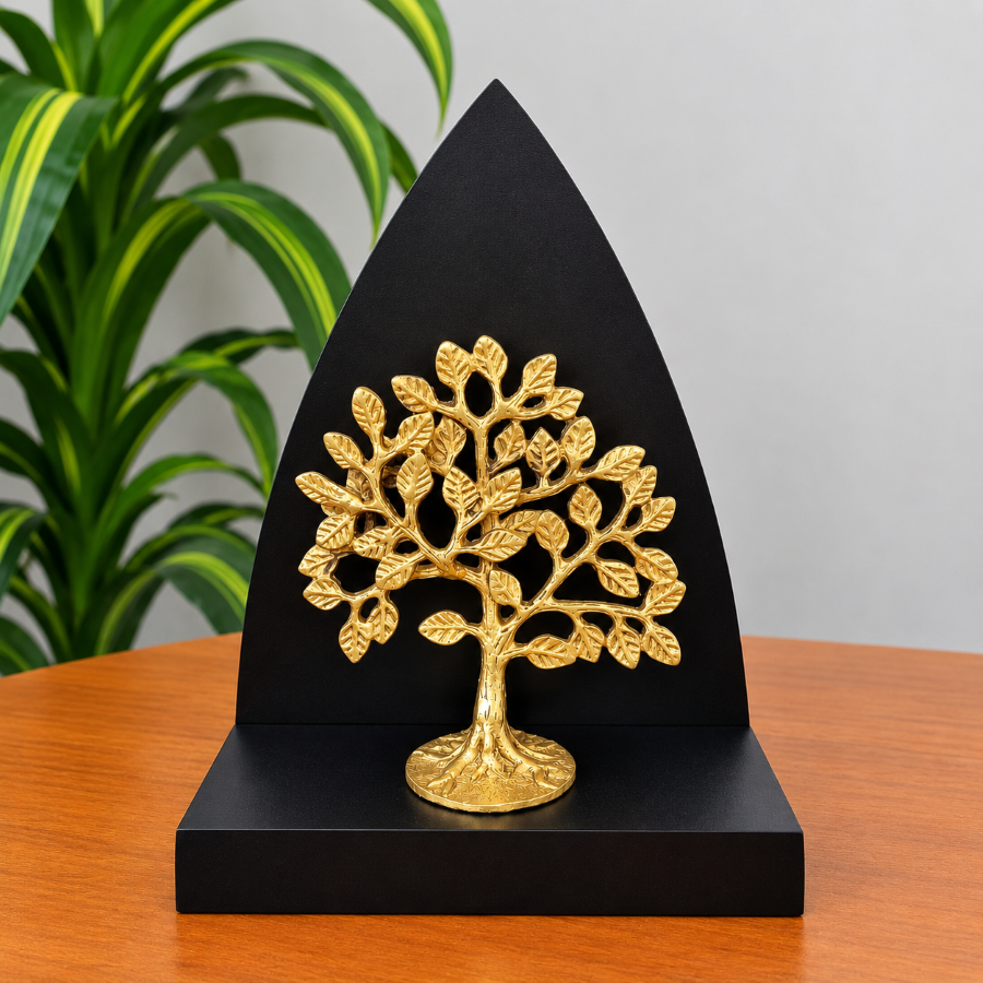 Wooden  Memento  With Brass Kalpavriksha– Traditional Tree of Life Gift