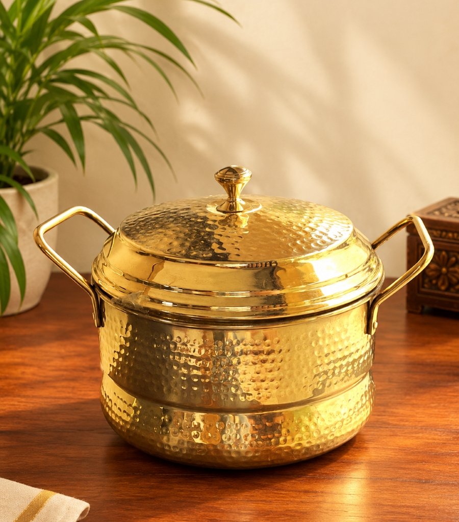 Brass Idli Steamer – Hammered Finish with 12 Moulds