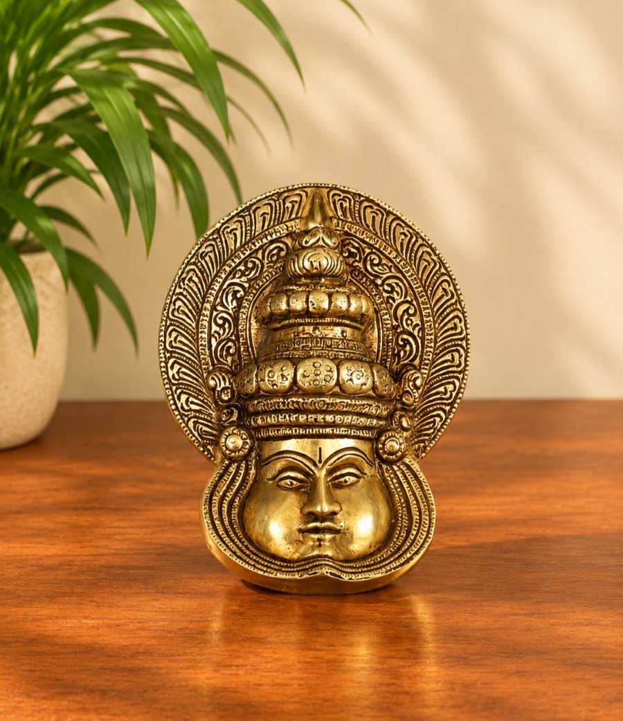 Brass Kathakali Face Wall Hanging – Kerala Traditional Wall Art