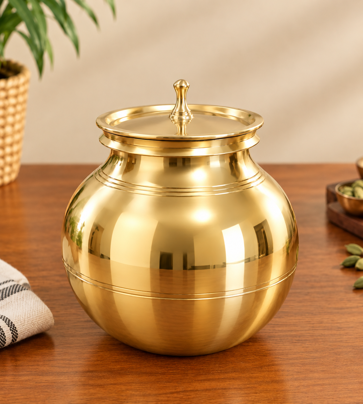 Bronze Polished Pot with Lid – Traditional Cooking Vessel