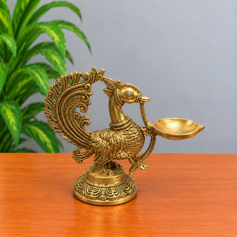 Brass Special Peacock Deepak – Handcrafted Brass Peacock Diya Holder | Mannar Craft Traditional Home Decor & Gift