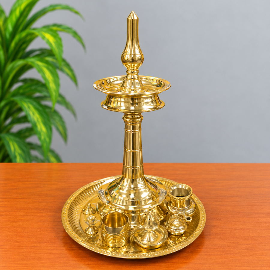 Amma Vilakku Set – Traditional Brass 18 inch Pooja Lamp
