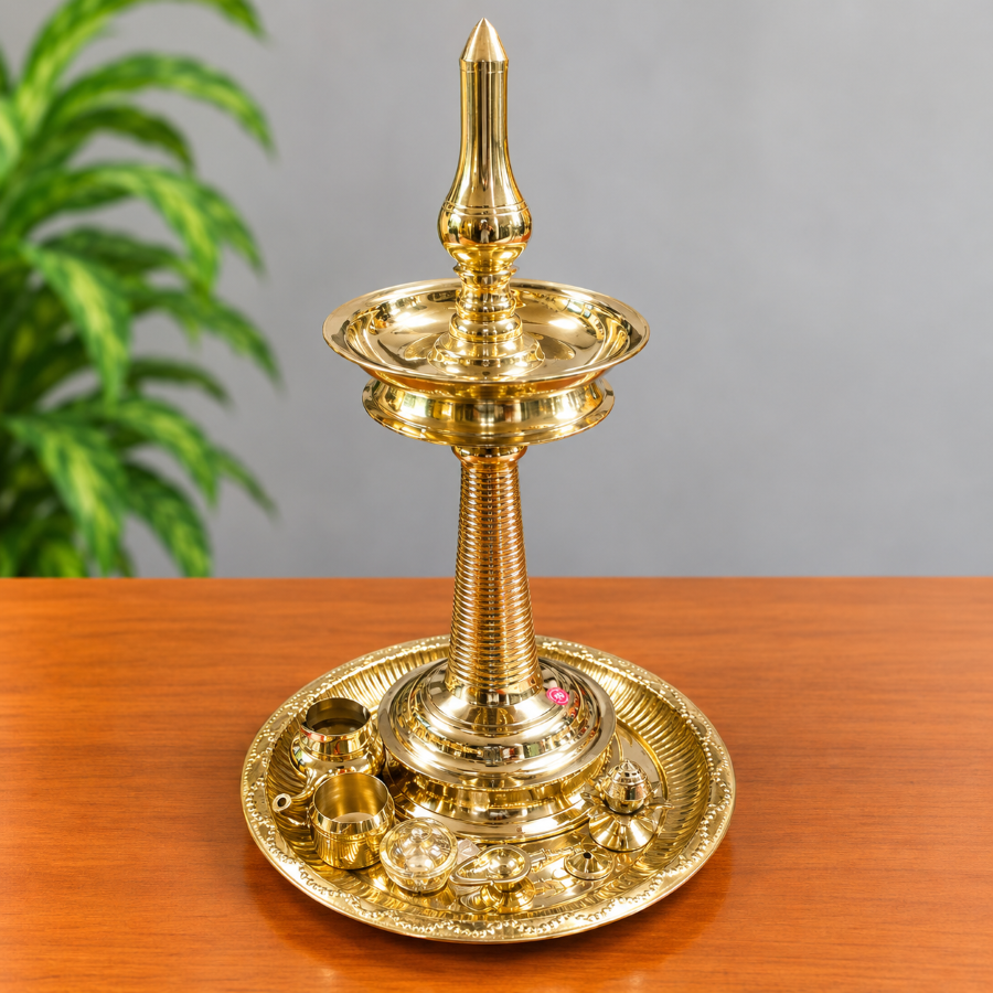Pooja Thali Set of 7 With 18Inch Vilakku – Traditional Wedding & Gift Set