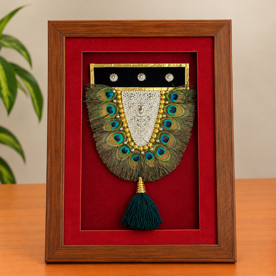 Framed Peacock Feather Nettipattom – Traditional Kerala Décor