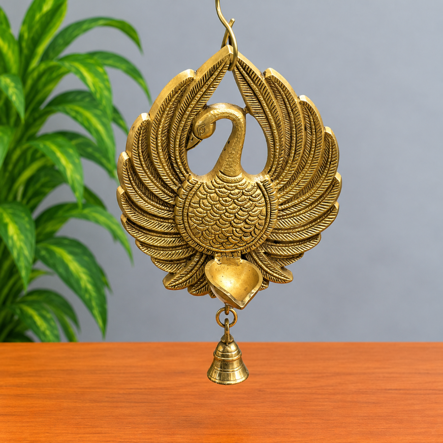 Peacock Brass Wall Hanging Diya – Traditional Brass Decor