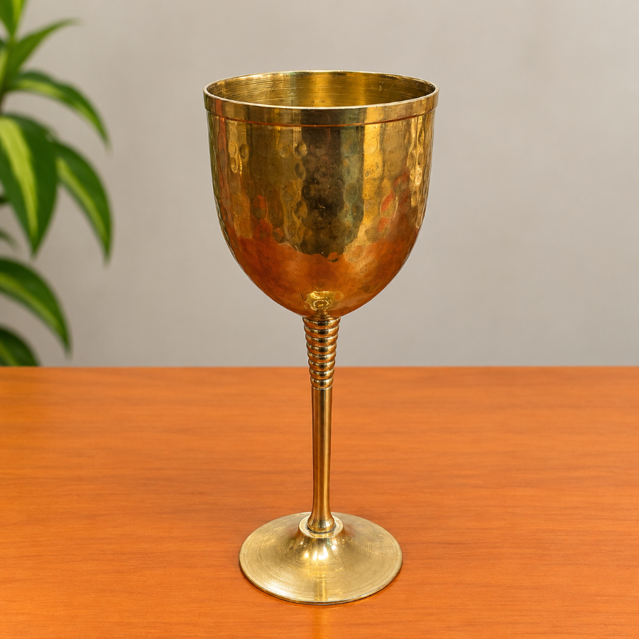 Hammered Brass Wine Goblet – Handcrafted Brass Drinkware