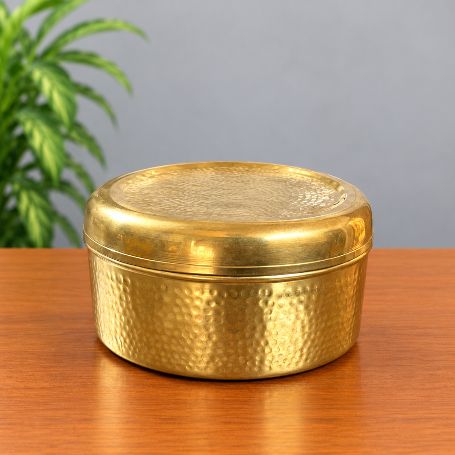 Brass Hammered Masala Box – Traditional Spice Storage