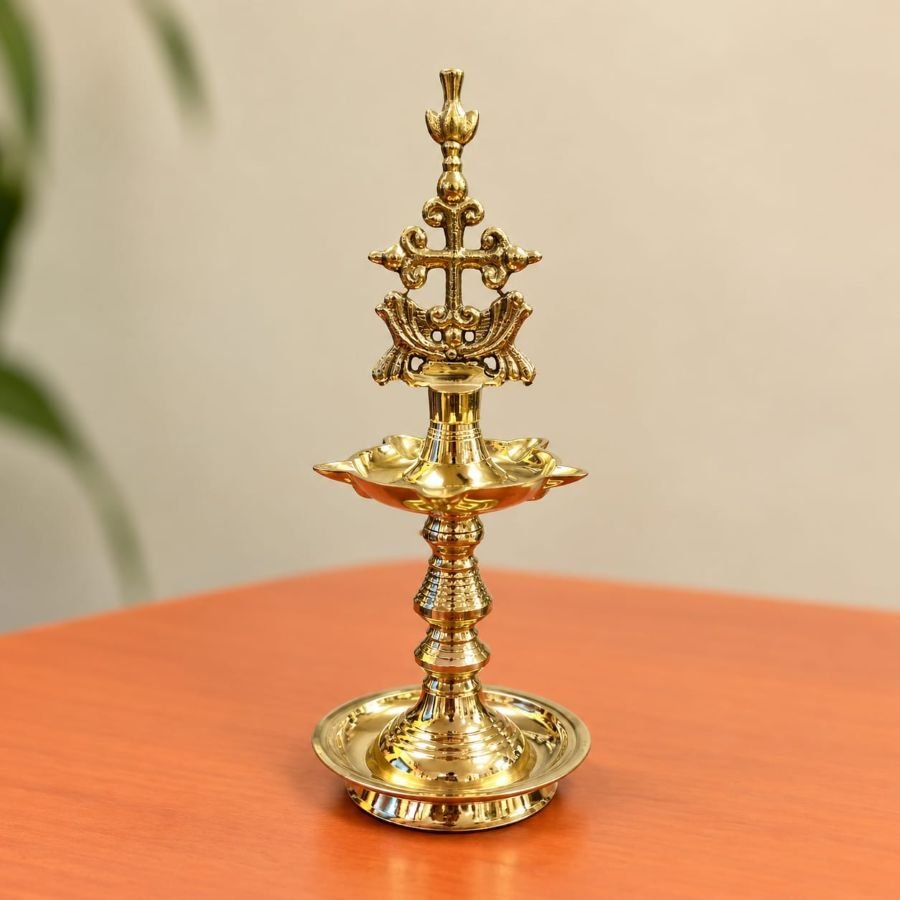Mannar craft Brass Sleeba Cross Special  Lamp – Traditional Christian Prayer Lamp