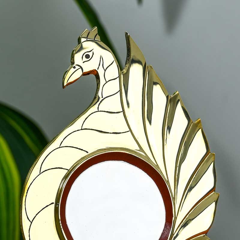 Aranmula Kannadi Metal Mirror – Peacock Model with Back Stand | Kerala Heritage Handicraft (2.5 Inch Mirror Dia)