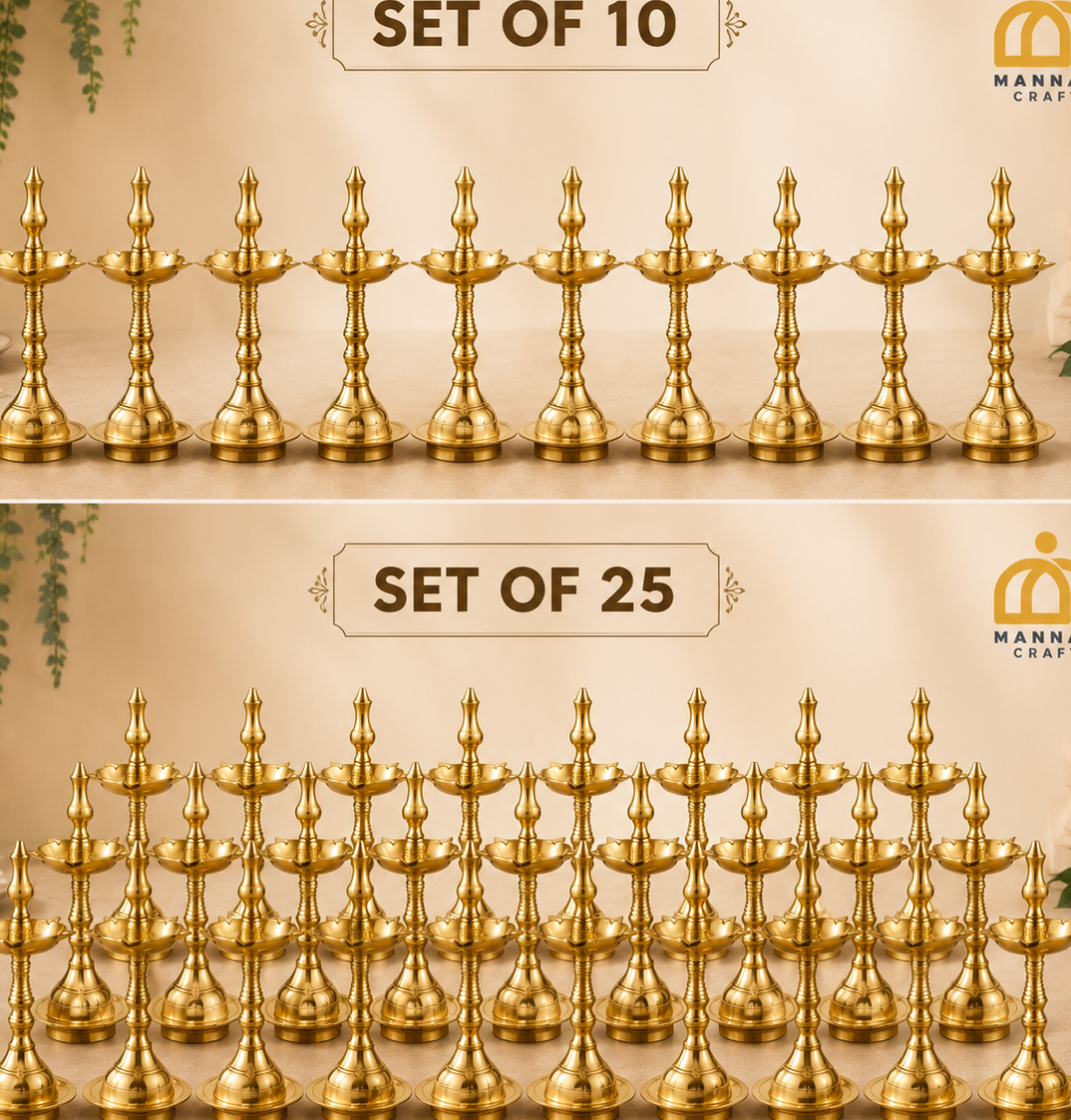 Fancy Brass Vilakku Set | Traditional Kerala Pooja Lamp Set 6 INCH 