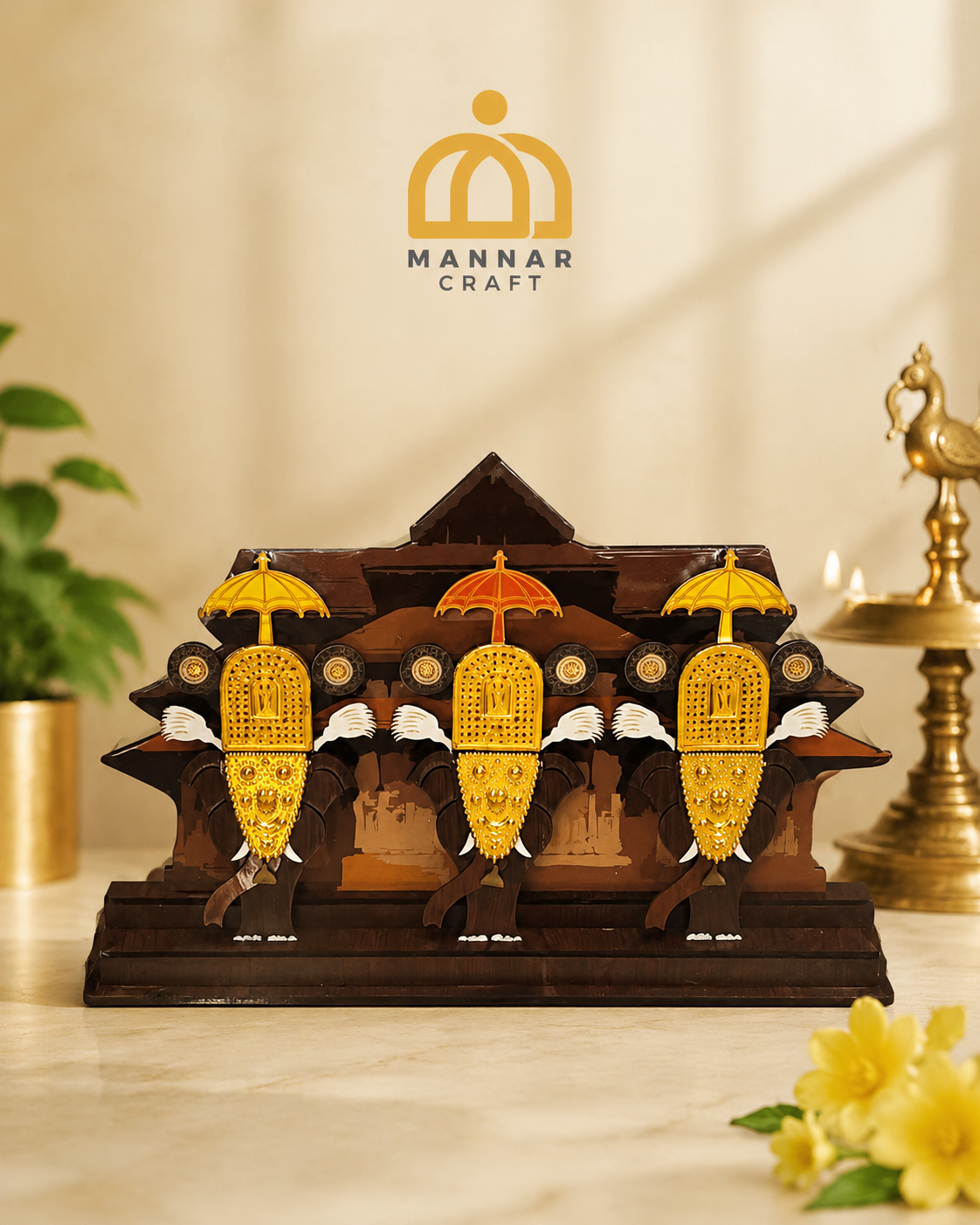 Thrissur Pooram memento – Kerala Festival Elephant Decor | Handcrafted Wooden Art | Home decor