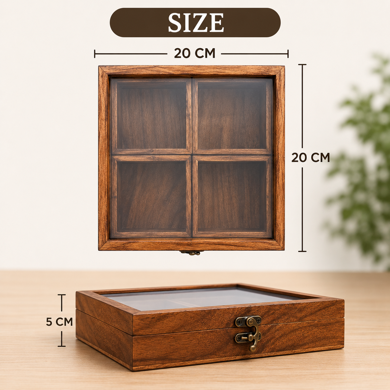 Wooden Spice Box 20x20 cm | 4 Portion Kitchen Masala Box