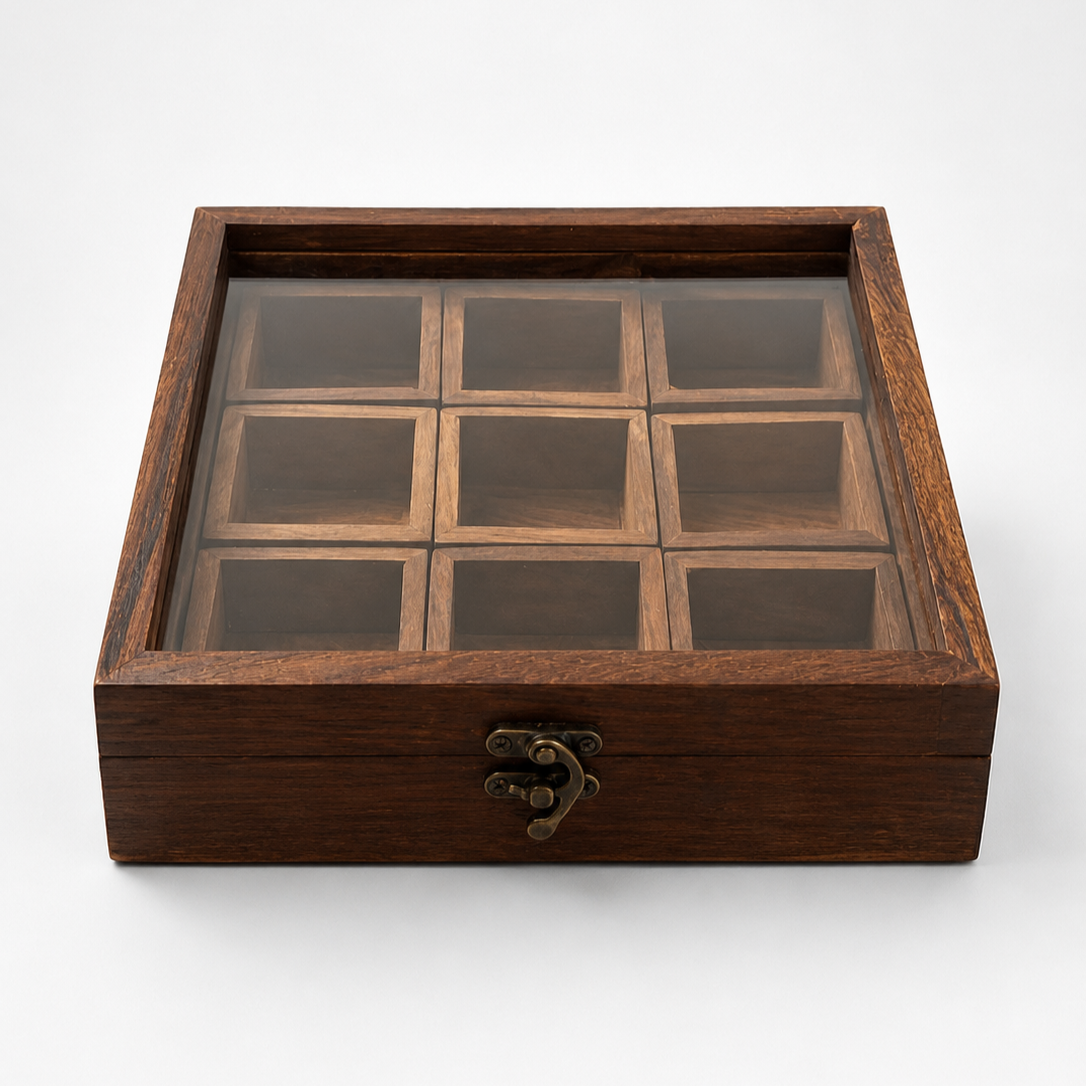 Handmade Wooden Spice Box With 9 partition 
