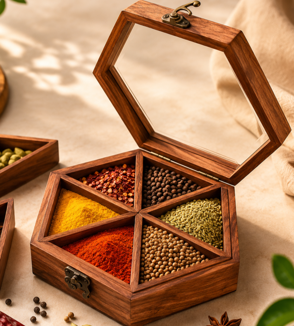 Mannar craft Spice box Hexagonal
