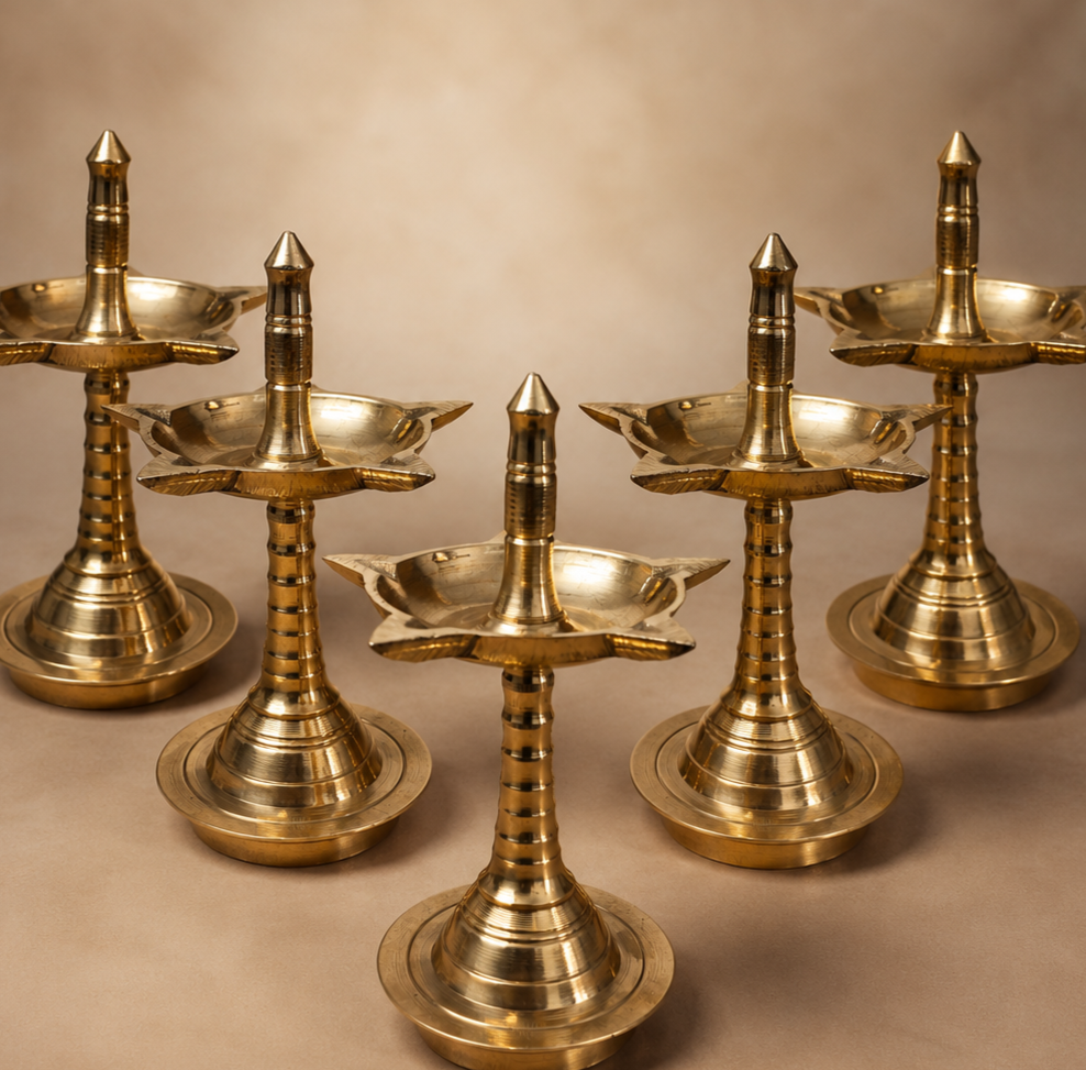 Traditional Brass Panchamukhi Diya Set of 5 Small Oil Lamps