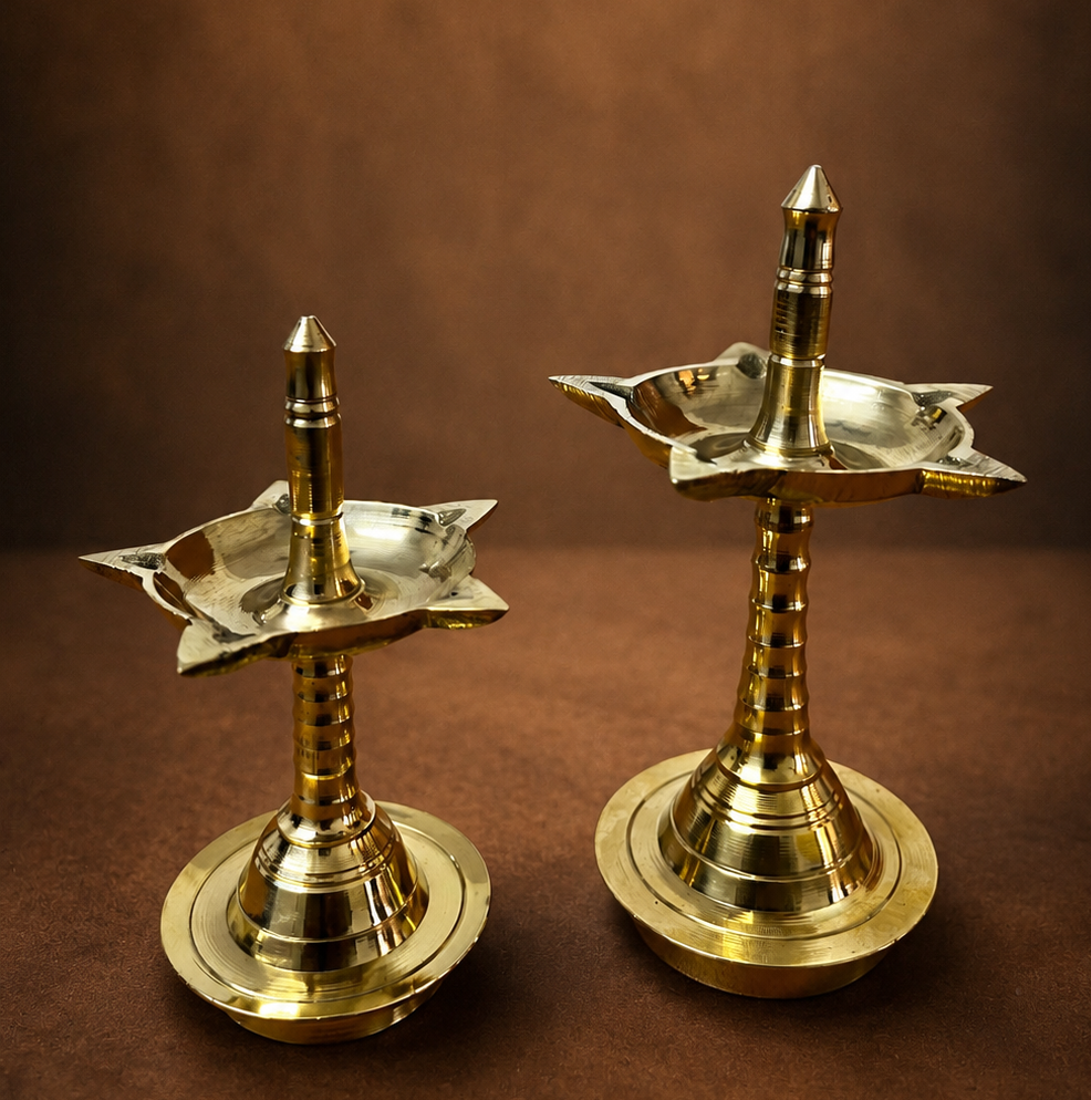 Traditional Brass Panchamukhi Diya for Pooja & Home Temple